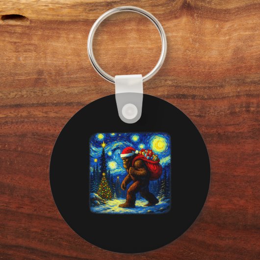 Bigfoot Santa Christmas Starry Night Sasquatch Van Sleutelhanger (Voorkant)