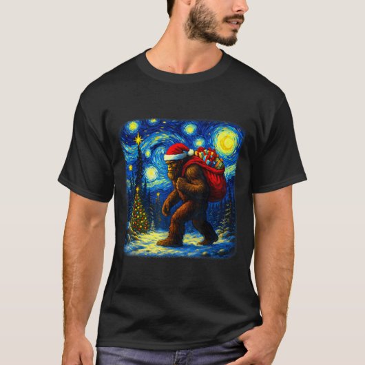 Bigfoot Santa Christmas Starry Night Sasquatch Van T-shirt (Voorkant)
