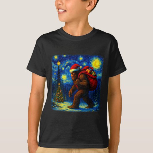 Bigfoot Santa Christmas Starry Night Sasquatch Van T-shirt (Voorkant)