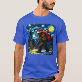 Bigfoot Santa Christmas Starry Night Sasquatch Van T-shirt