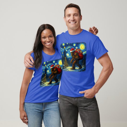 Bigfoot Santa Christmas Starry Night Sasquatch Van T-shirt (Unisex)