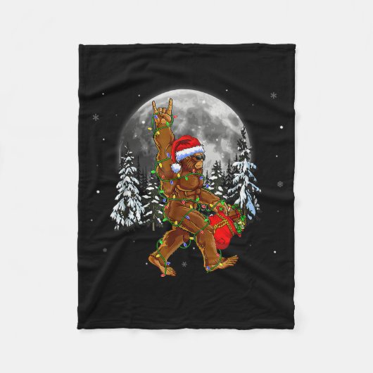 Bigfoot Santa Christmas Tree Lights Funny Xmas Sas Fleece Deken (Voorkant)