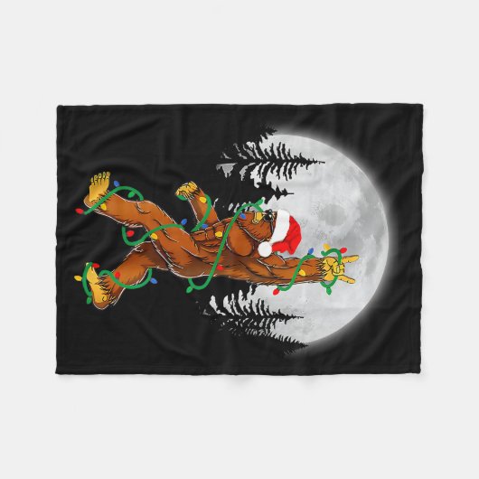Bigfoot Santa Christmas Tree Lights Funny Xmas Sas Fleece Deken (Voorkant (Horizontaal))