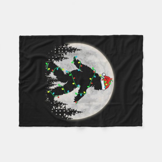 Bigfoot Santa Christmas Tree Lights Funny Xmas Sas Fleece Deken (Voorkant (Horizontaal))