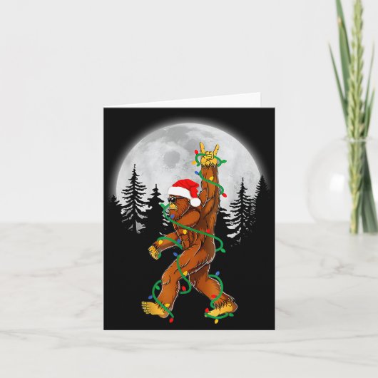 Bigfoot Santa Christmas Tree Lights Funny Xmas Sas Kaart (Voorkant)