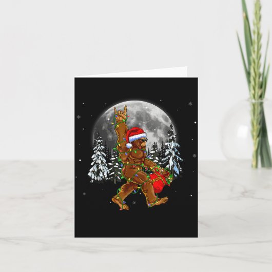 Bigfoot Santa Christmas Tree Lights Funny Xmas Sas Kaart (Voorkant)