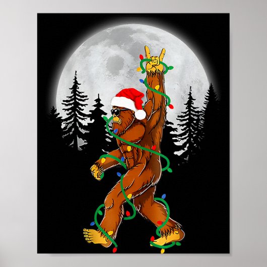 Bigfoot Santa Christmas Tree Lights Funny Xmas Sas Poster (Voorkant)