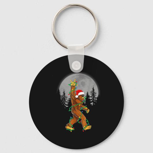 Bigfoot Santa Christmas Tree Lights Funny Xmas Sas Sleutelhanger (Voorkant)