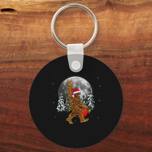 Bigfoot Santa Christmas Tree Lights Funny Xmas Sas Sleutelhanger (Voorkant)