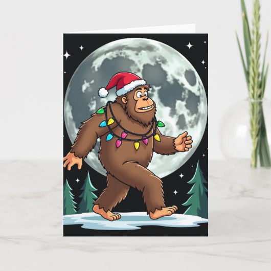 Bigfoot Santa Christmas Tree Lights Kaart (Voorkant)