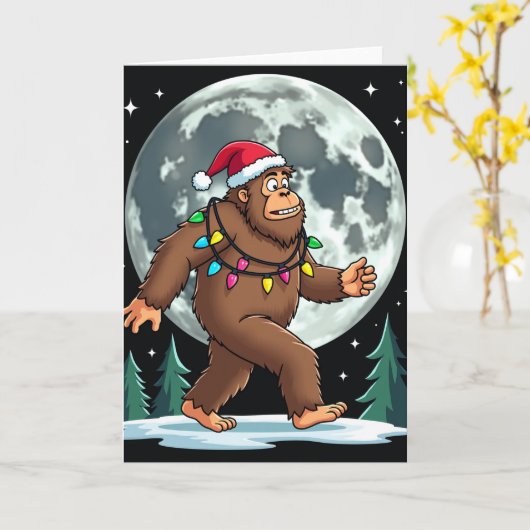 Bigfoot Santa Christmas Tree Lights Kaart (Gele Bloem)