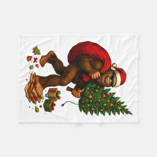 Bigfoot Santa Christmas Tree Lights Xmas Boys Men  Fleece Deken (Voorkant (Horizontaal))