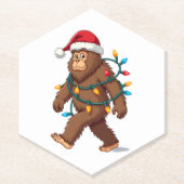 Bigfoot Santa Christmas Tree Lights Xmas Boys Men  Kartonnen Onderzetters (Voorkant)