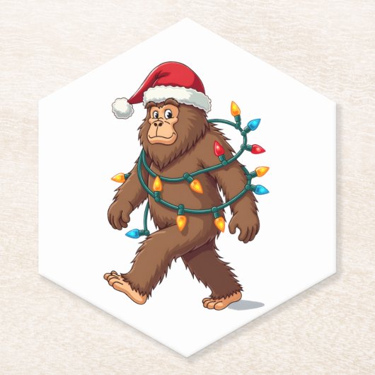 Bigfoot Santa Christmas Tree Lights Xmas Boys Men  Kartonnen Onderzetters (Voorkant)