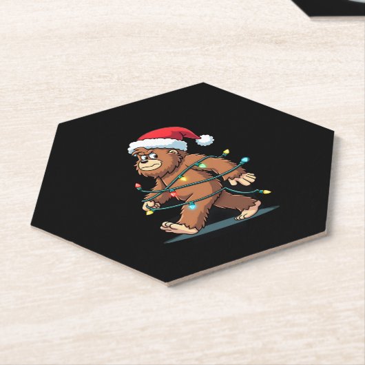 Bigfoot Santa Christmas Tree Lights Xmas Boys Men  Kartonnen Onderzetters (Schuin)