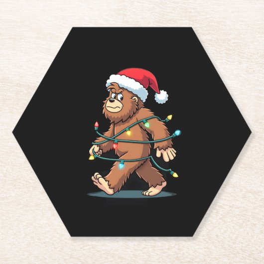 Bigfoot Santa Christmas Tree Lights Xmas Boys Men  Kartonnen Onderzetters (Voorkant)