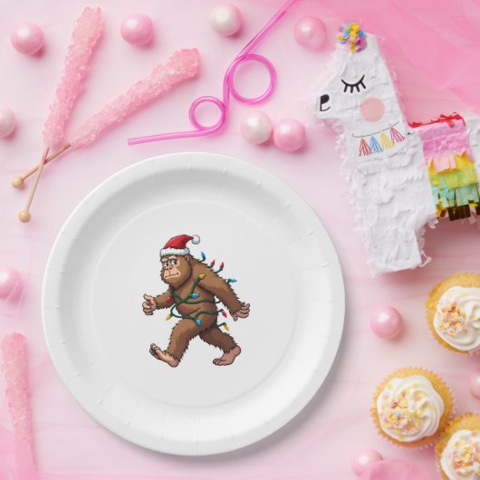 Bigfoot Santa Christmas Tree Lights Xmas Boys Men  Papieren Bordje (Feest)