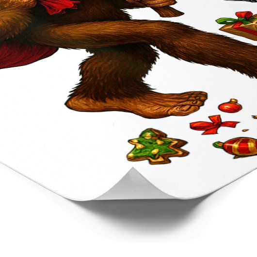 Bigfoot Santa Christmas Tree Lights Xmas Boys Men Poster (Hoek)