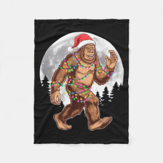 Bigfoot Santa Christmas Tree Lights Xmas Sasquatch Fleece Deken