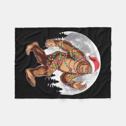 Bigfoot Santa Christmas Tree Lights Xmas Sasquatch Fleece Deken (Voorkant (Horizontaal))