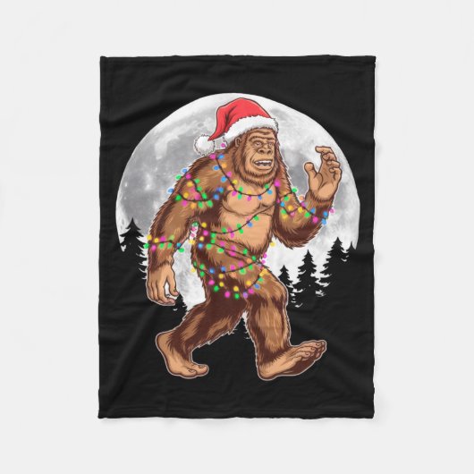 Bigfoot Santa Christmas Tree Lights Xmas Sasquatch Fleece Deken (Voorkant)