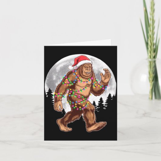 Bigfoot Santa Christmas Tree Lights Xmas Sasquatch Kaart (Voorkant)