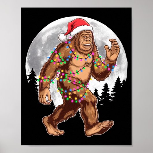 Bigfoot Santa Christmas Tree Lights Xmas Sasquatch Poster (Voorkant)