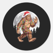 Bigfoot Santa Christmas Tree Lights Xmas Sasquatch Ronde Sticker (Voorkant)