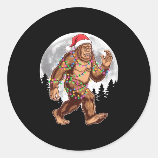 Bigfoot Santa Christmas Tree Lights Xmas Sasquatch Ronde Sticker (Voorkant)