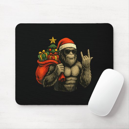 Bigfoot Santa Christmas Tree Rock On Funny Xmas Sa Muismat (Met muis)