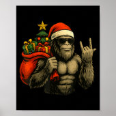 Bigfoot Santa Christmas Tree Rock On Funny Xmas Sa Poster (Voorkant)
