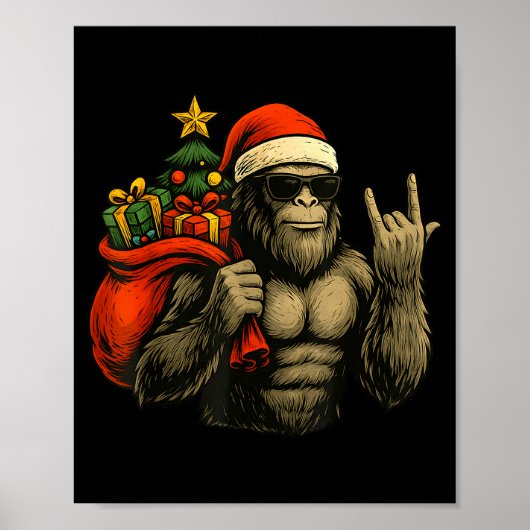 Bigfoot Santa Christmas Tree Rock On Funny Xmas Sa Poster (Voorkant)