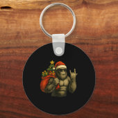 Bigfoot Santa Christmas Tree Rock On Funny Xmas Sa Sleutelhanger (Voorkant)