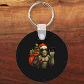 Bigfoot Santa Christmas Tree Rock On Funny Xmas Sa Sleutelhanger (Voorkant)