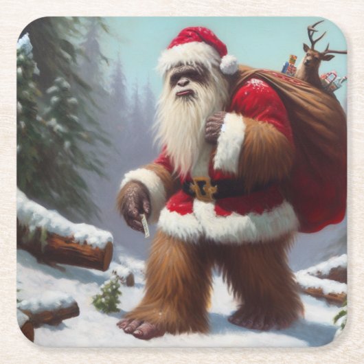 Bigfoot Santa Claus Kartonnen Onderzetters (Voorkant)