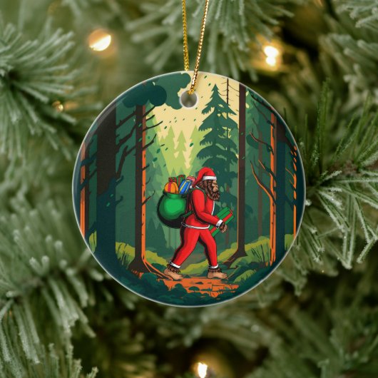 Bigfoot Santa Claus zak van geschenken Keramisch Ornament (Boom)