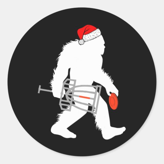 Bigfoot Santa Disk Golf met kerstschijven Golfer Ronde Sticker (Voorkant)