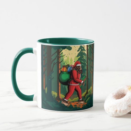 Bigfoot Santa Forest leveren Cadeaus Grappig Mok (Met donut)