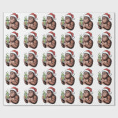 Bigfoot Santa Funny Sasquatch Holding Matcha Xmas Cadeaupapier (Vlak)