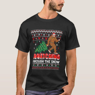 Bigfoot Santa Hat Lelijke Kerstlichtboom Sneeuwklo T-shirt