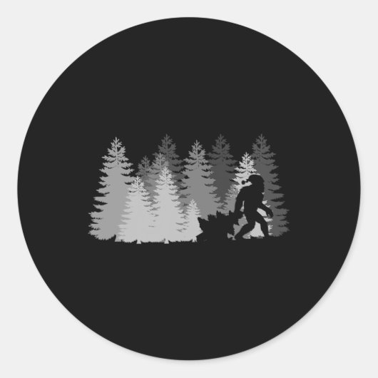 Bigfoot Santa Hoed Kerstboom in het bos XMA Ronde Sticker (Voorkant)