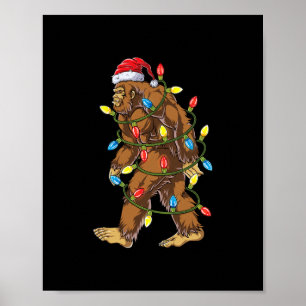 Bigfoot Santa Kerstboom lichten Xmas Boys mannen Poster