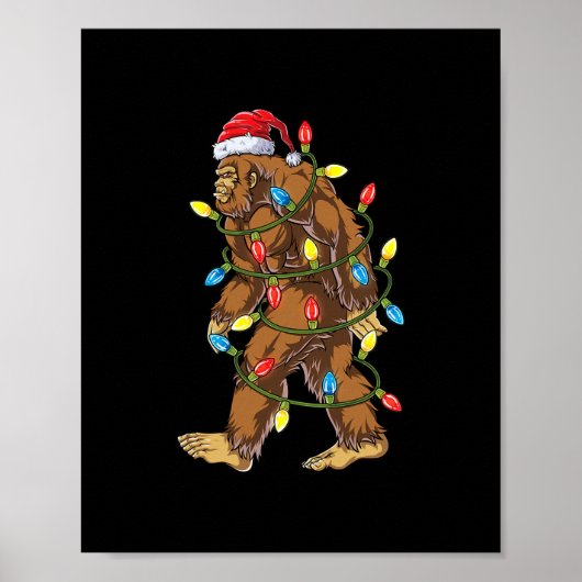 Bigfoot Santa Kerstboom lichten Xmas Boys mannen Poster (Voorkant)