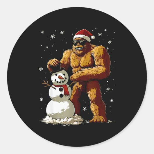 Bigfoot Santa Snowman Kids Boys Men Xmas Christmas Ronde Sticker (Voorkant)