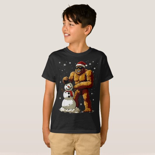 Bigfoot Santa Snowman Kids Boys Men Xmas Christmas T-shirt (Voorkant volledig)