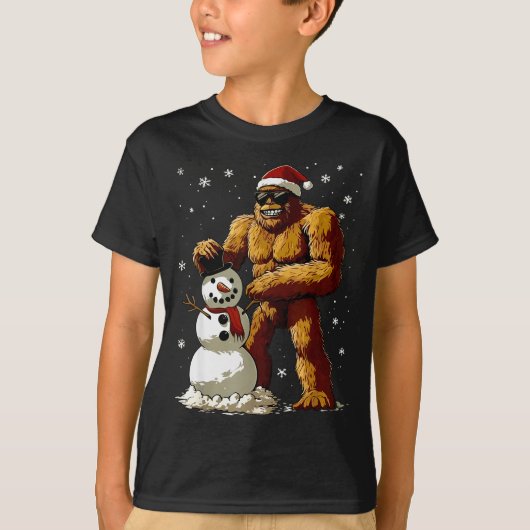 Bigfoot Santa Snowman Kids Boys Men Xmas Christmas T-shirt (Voorkant)