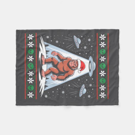 Bigfoot Santa Ufo Alien Funny Ugly Christmas Sweat Fleece Deken (Voorkant (Horizontaal))