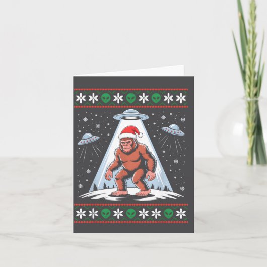 Bigfoot Santa Ufo Alien Funny Ugly Christmas Sweat Kaart (Voorkant)
