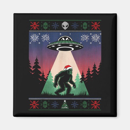 Bigfoot Santa Ufo Alien Funny Ugly Christmas Sweat Magneet (Voorkant)