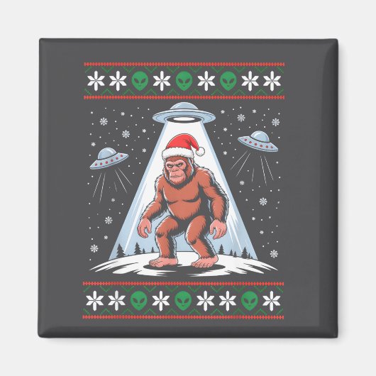 Bigfoot Santa Ufo Alien Funny Ugly Christmas Sweat Magneet (Voorkant)
